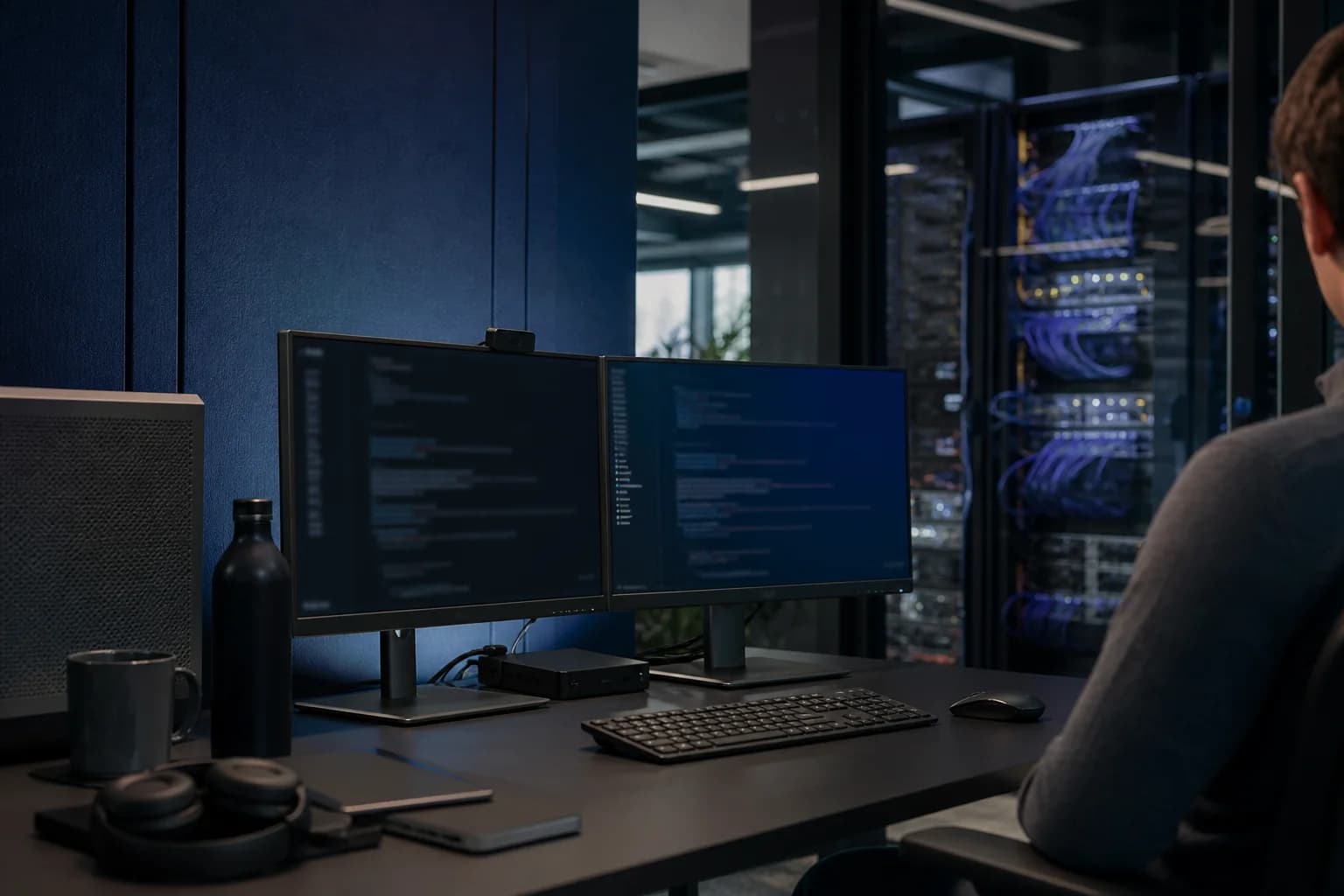 Symbolische Darstellung eines Bissolux Engineering-Arbeitsplatzes mit Software und Netzwerkinfrastruktur